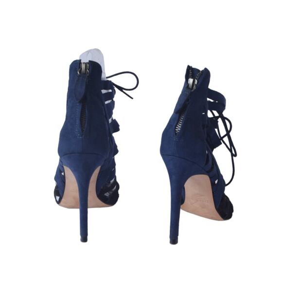 Zara High Heel Lace-up Colorblock Sandals Moody Blue & Black - Picture 5 of 7